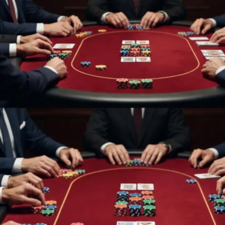 Pokerowy stół z kartami i żetonami przygotowany na wieczorne rozgrywki.